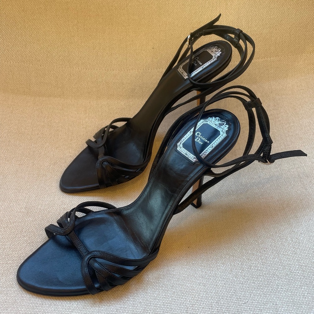 Christian Dior Black Strappy Leather Heels 40